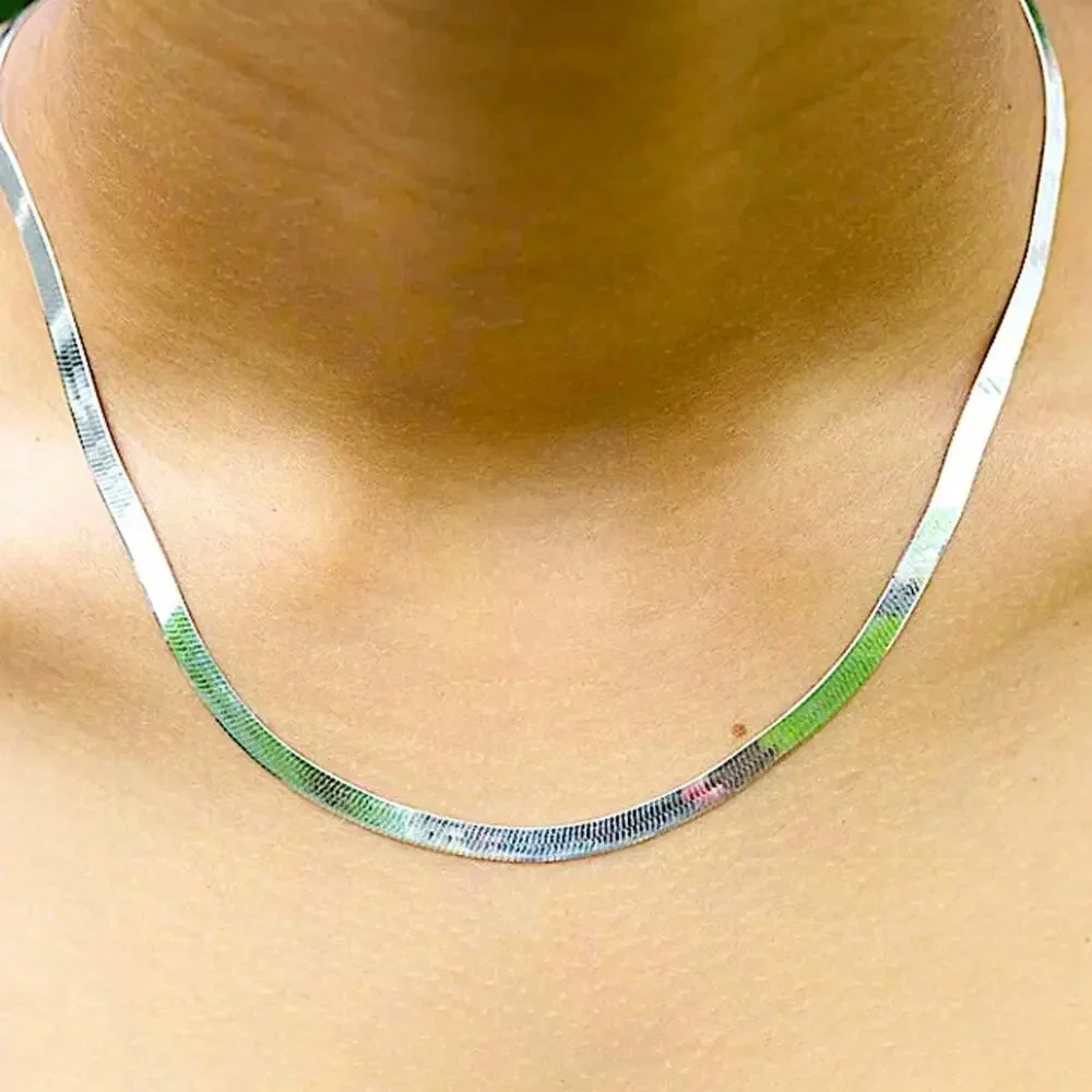 Sterling Silver Herringbone Flat Snake Necklace
